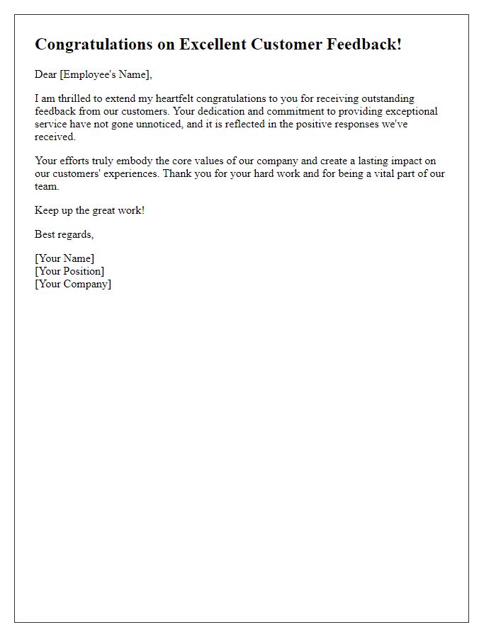 Letter template of congratulations on excellent customer feedback