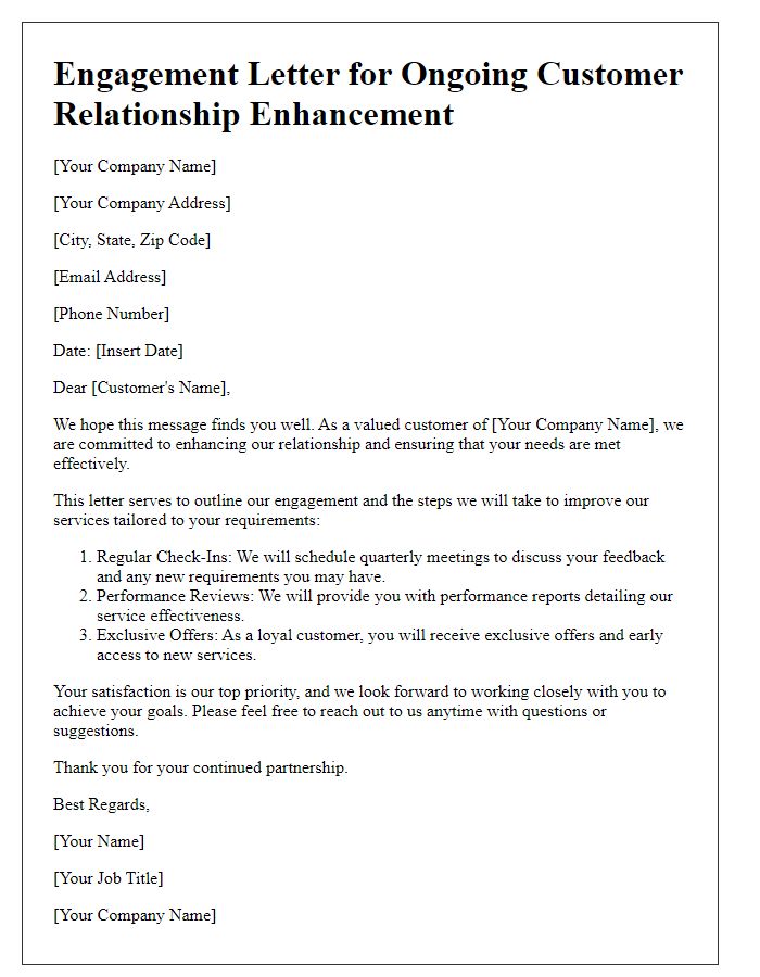 Letter template of engagement for ongoing customer relationship enhancement