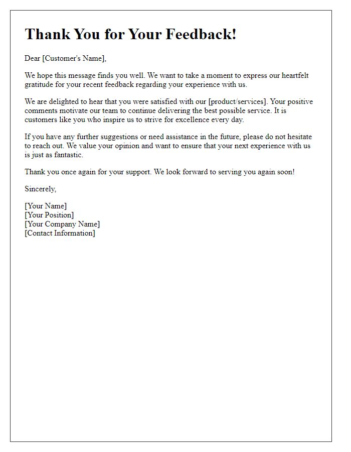 Letter template of gratitude for customer satisfaction response