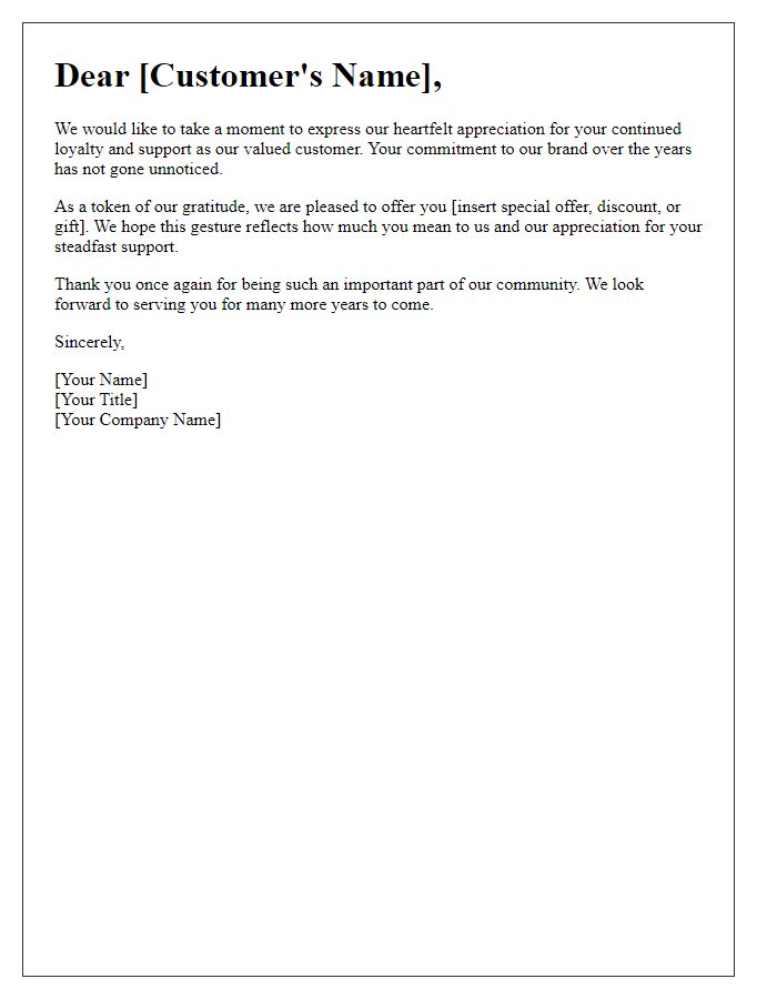 Letter template of recognition for loyal customer support