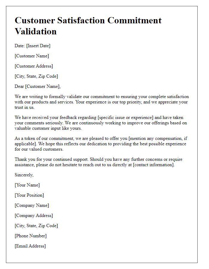 Letter template of validation for customer satisfaction commitment