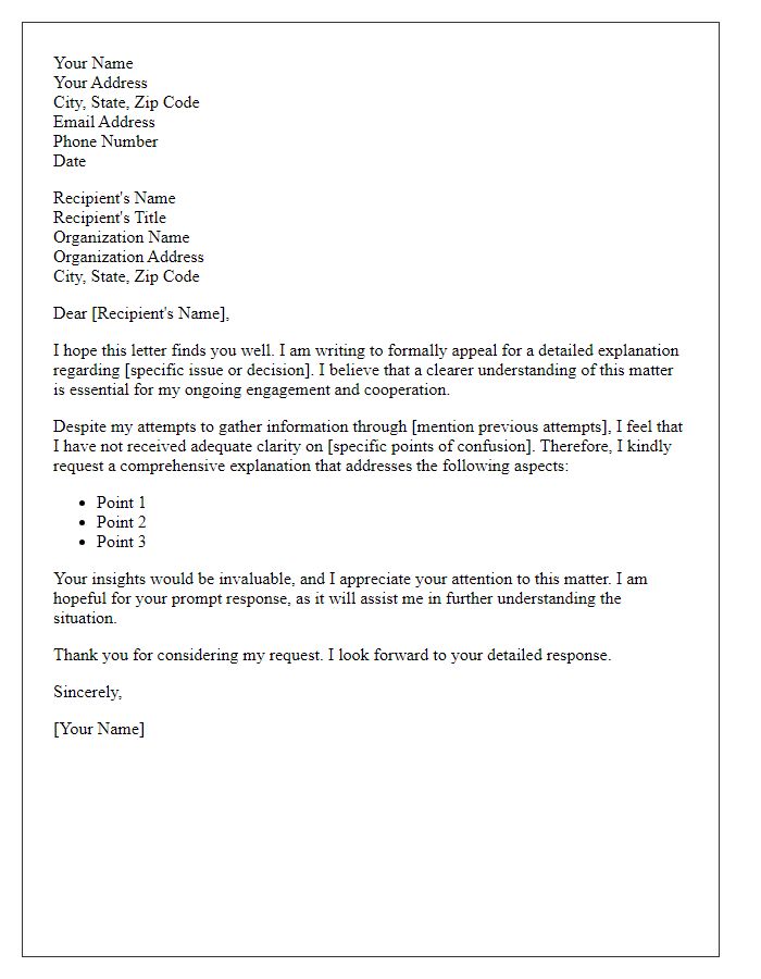 Letter template of appeal for detailed explanation