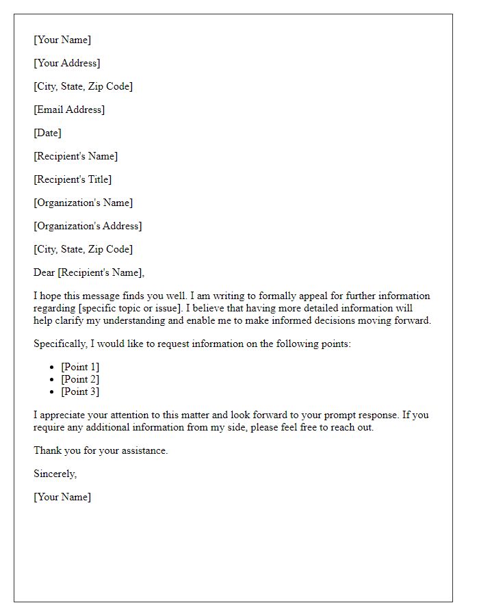 Letter template of appeal for more information