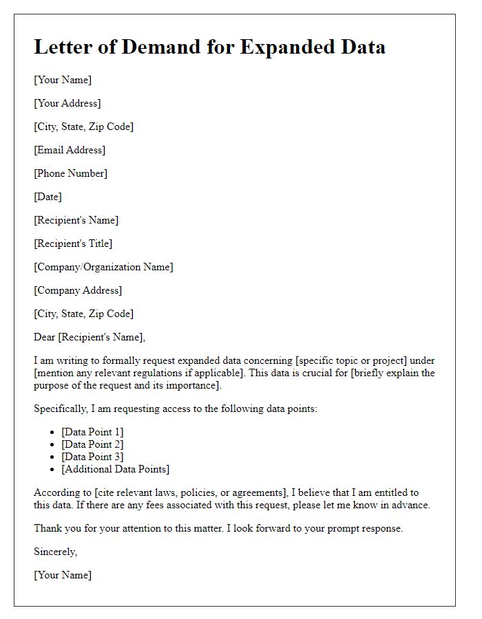 Letter template of demand for expanded data