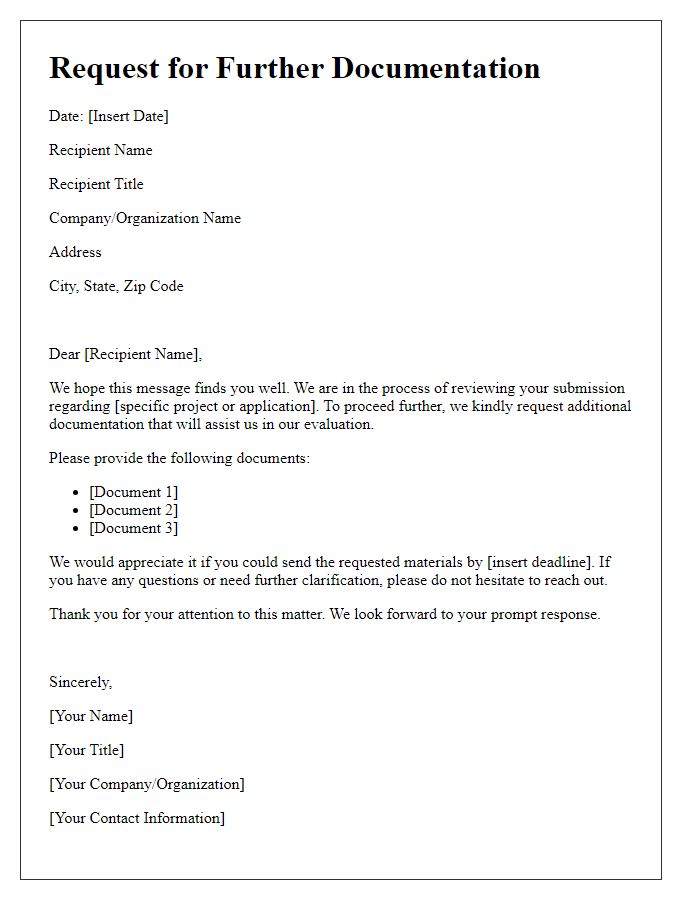 Letter template of solicitation for further documentation