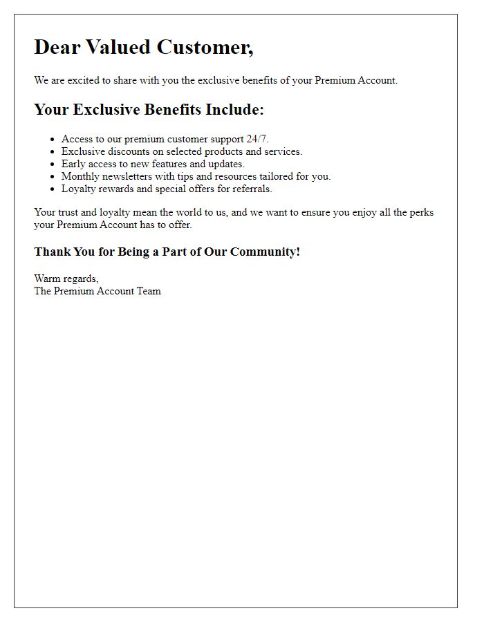 Letter template of Exclusive Benefits of Premium Account for Existing Customers