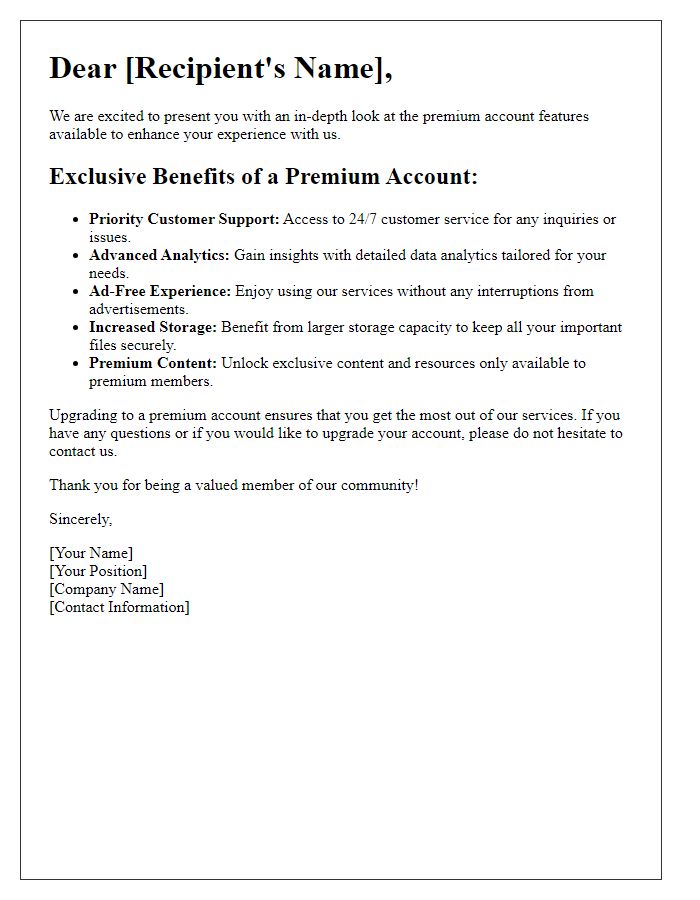 Letter template of In-Depth Look at Premium Account Features Available