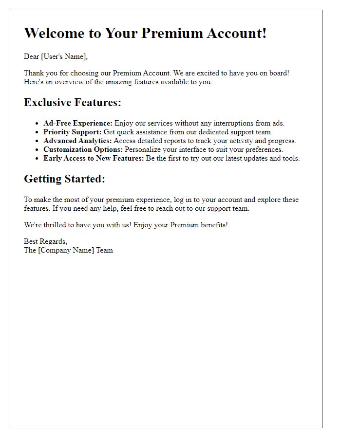 Letter template of Premium Account Features Overview for New Users