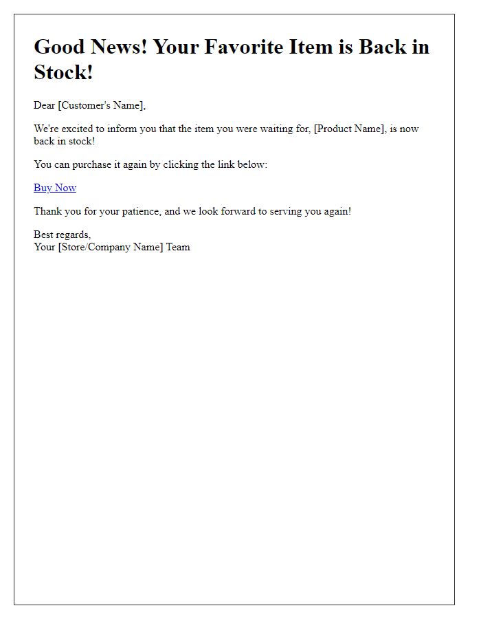 Letter template of back-in-stock notification