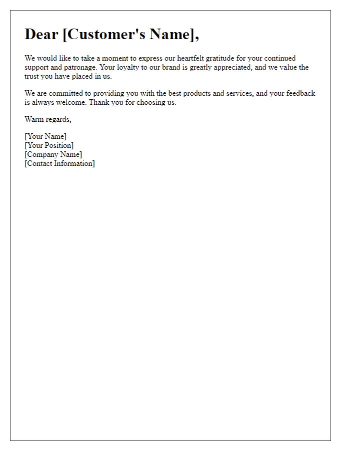 Letter template of acknowledgment for your faithful patronage