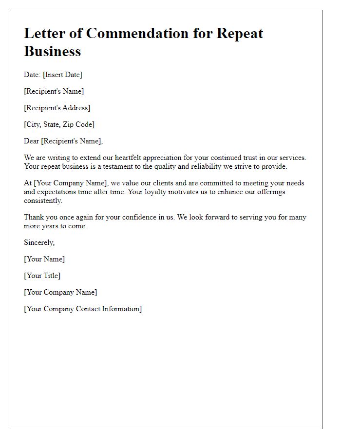 Letter template of commendation for your repeat business