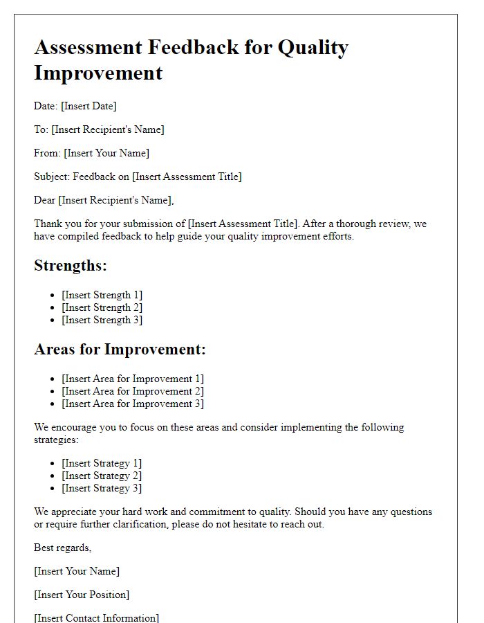 Letter template of assessment feedback for quality improvement