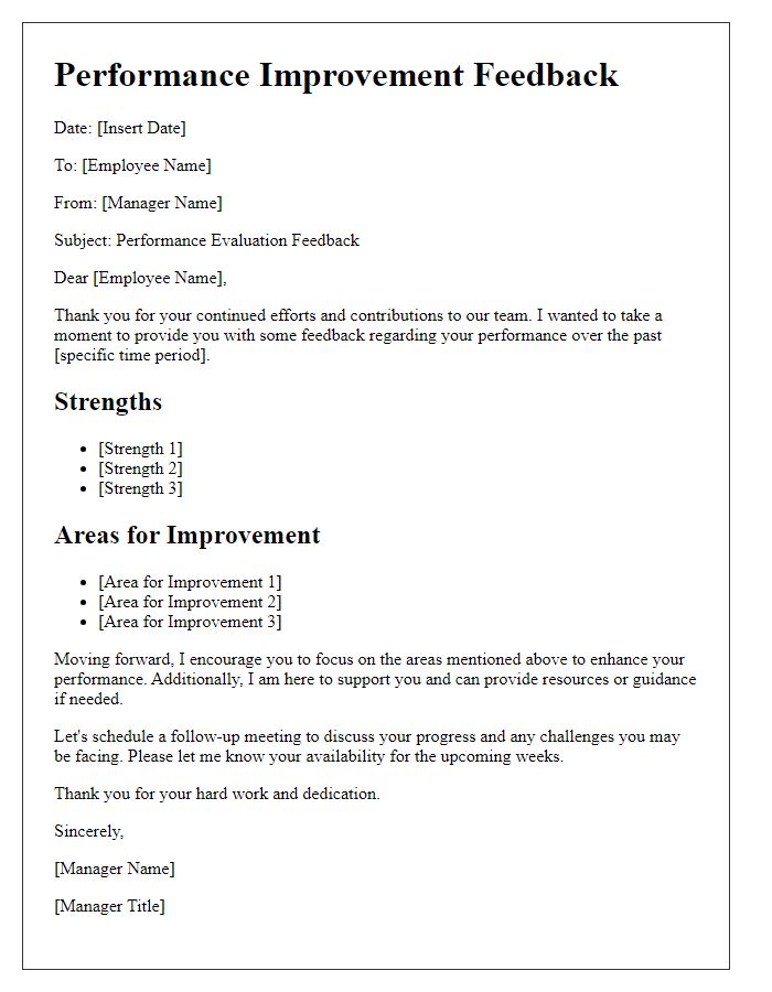 Letter template of evaluation feedback for performance improvement