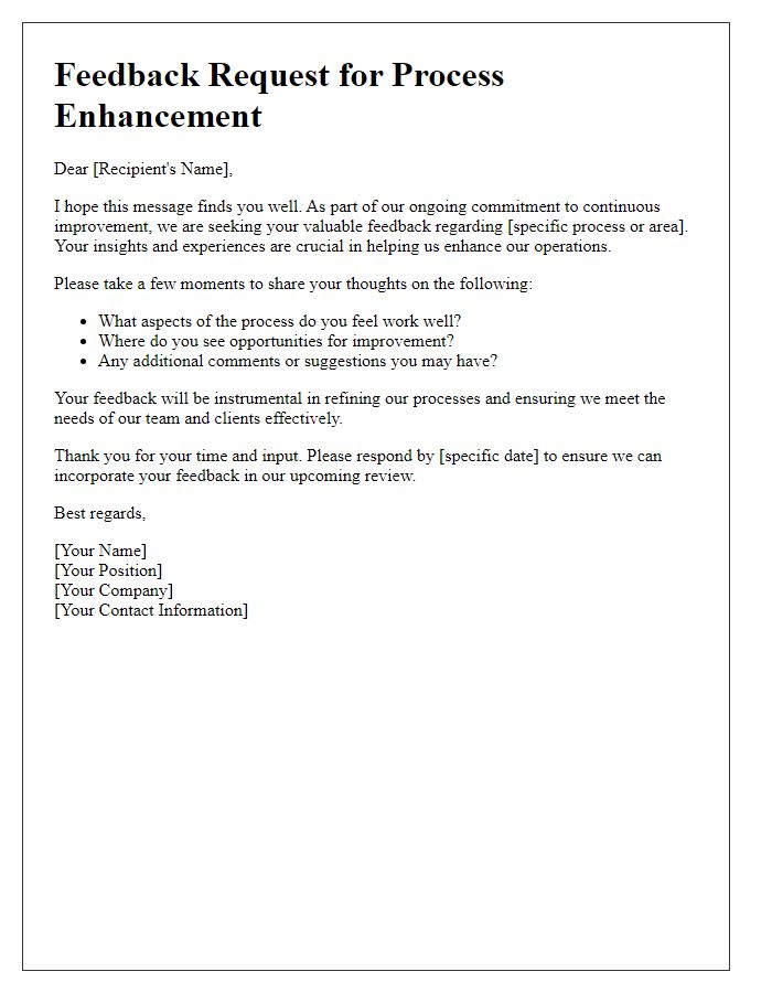 Letter template of feedback request for process enhancement