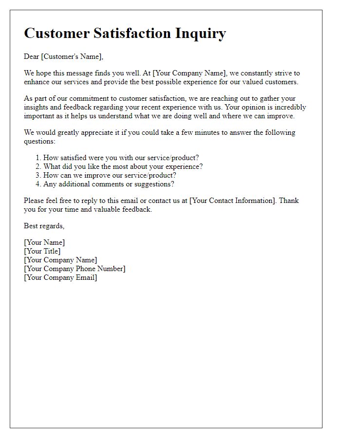 Letter template of guidance inquiry for customer satisfaction enhancement