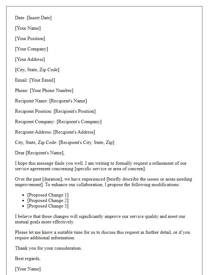 Letter template of input request for service refinement