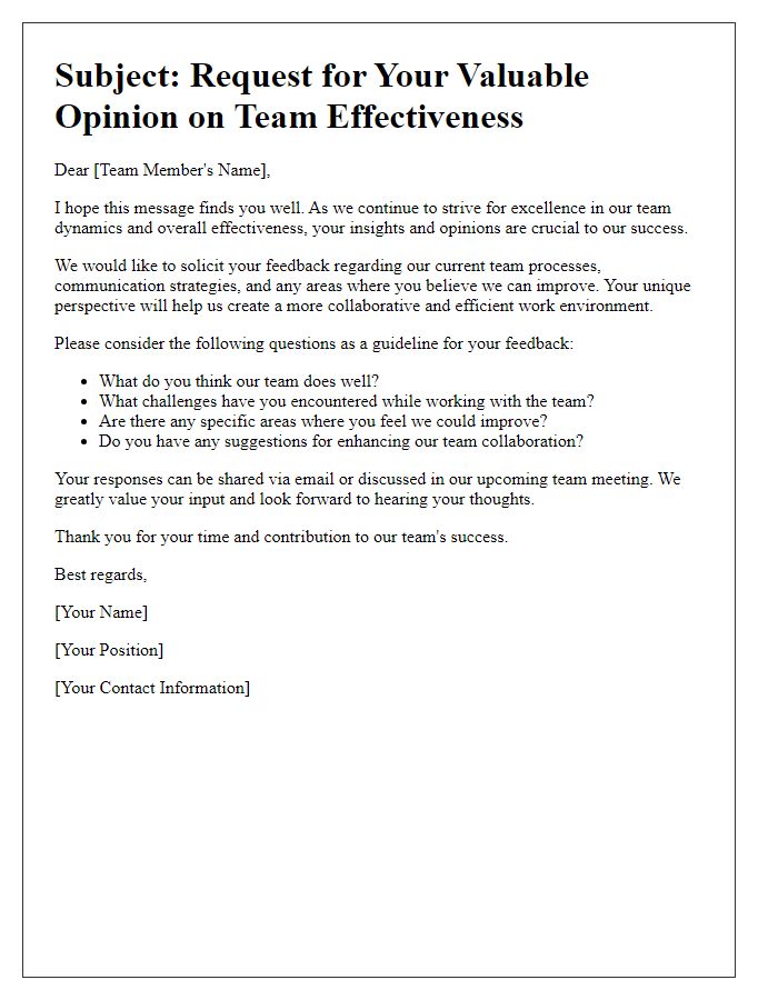 Letter template of opinion solicitation for team effectiveness