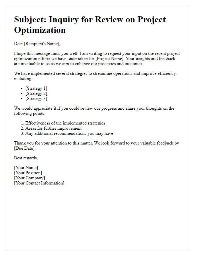 Letter template of review inquiry for project optimization