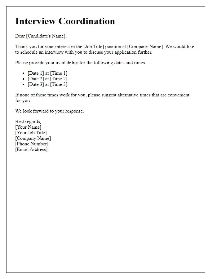 Letter template of coordinating interview times with candidates