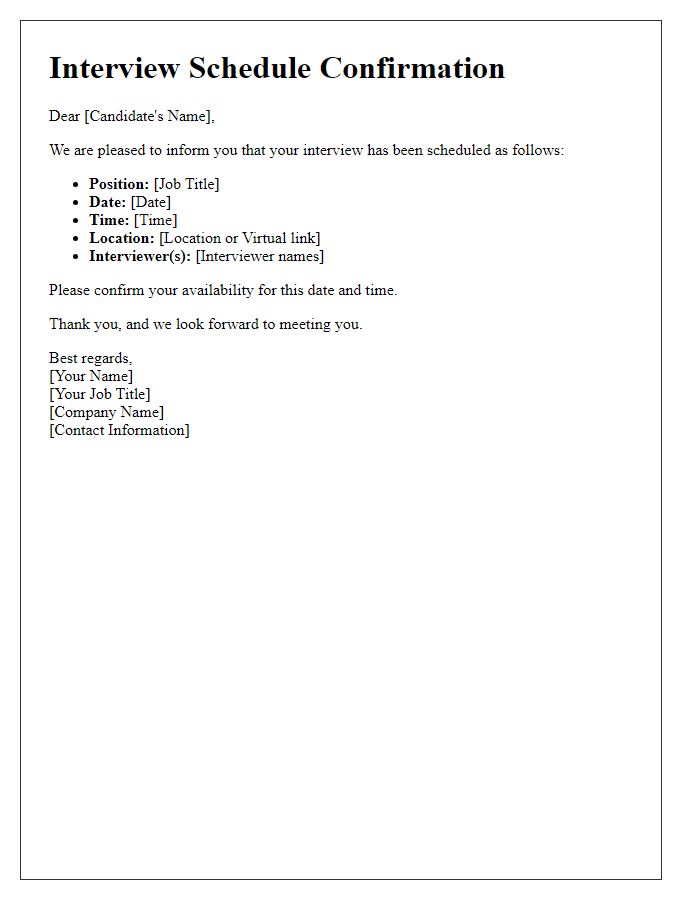 Letter template of interview scheduling details