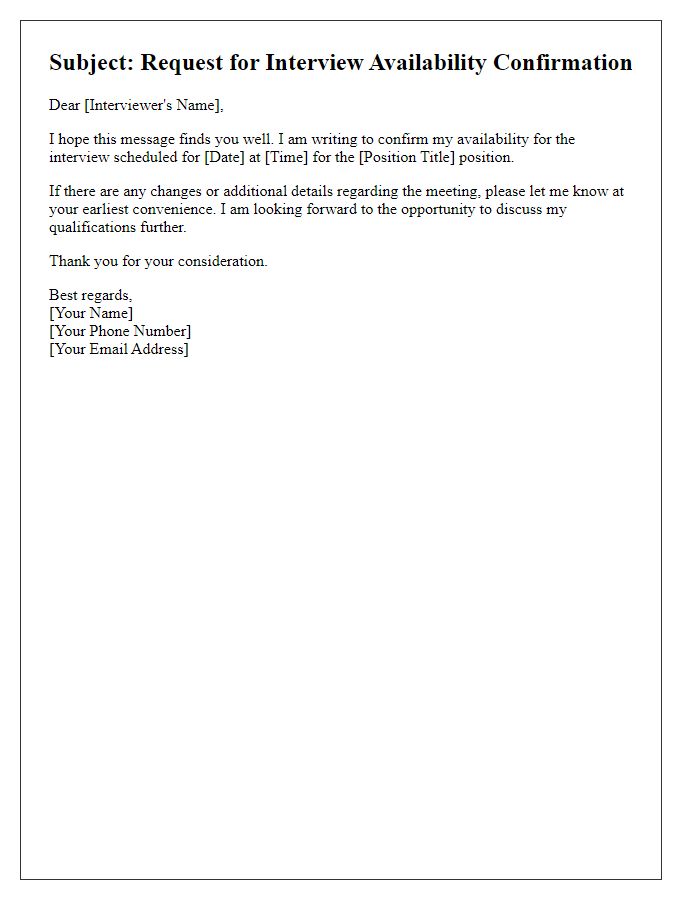 Letter template of request for interview availability confirmation