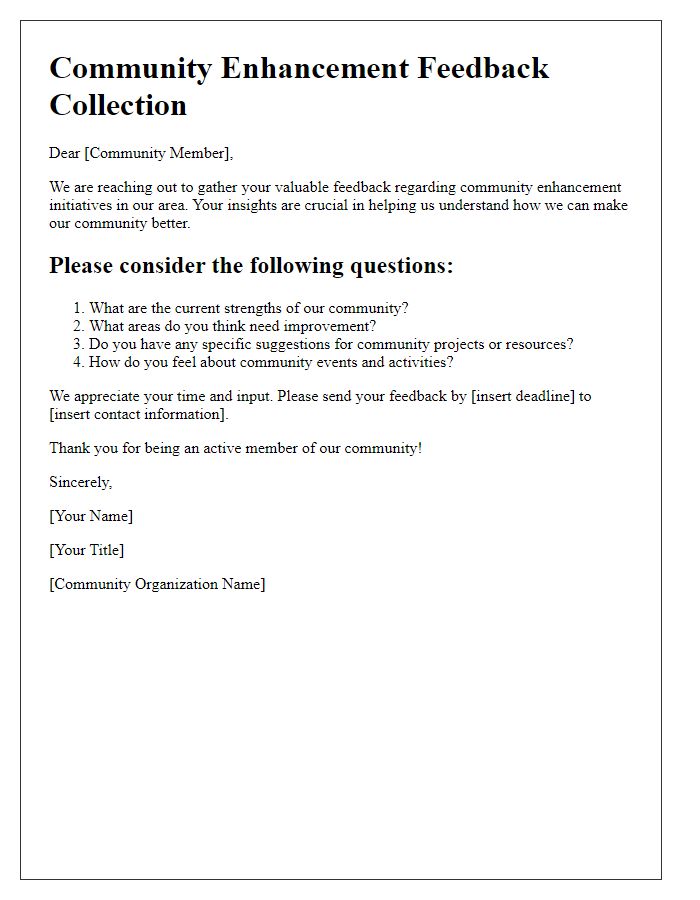 Letter template of community enhancement feedback collection