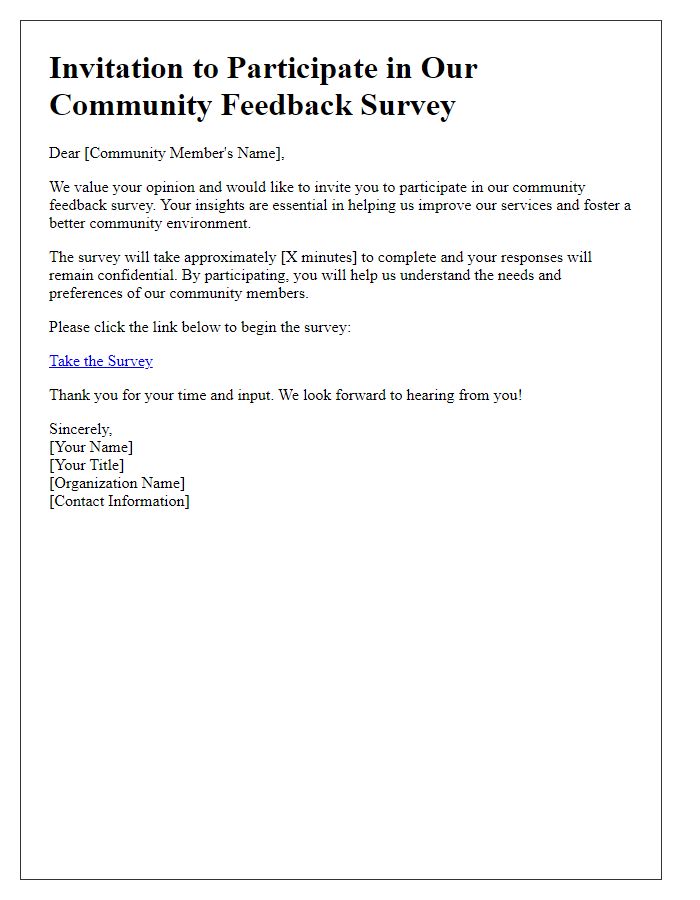 Letter template of community feedback survey invitation