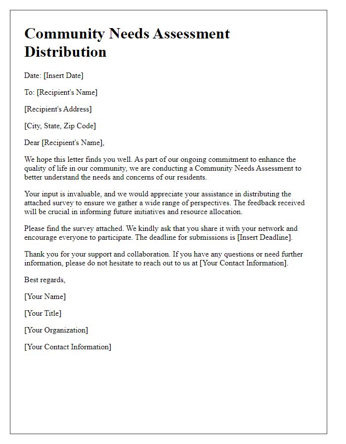 Letter template of community needs assessment distribution