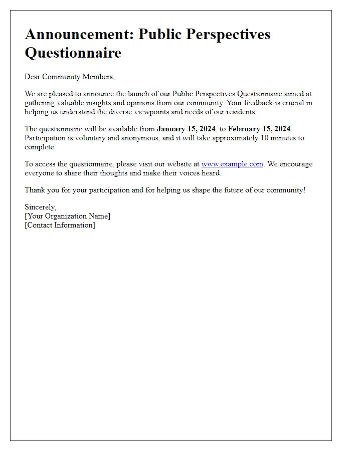 Letter template of public perspectives questionnaire announcement