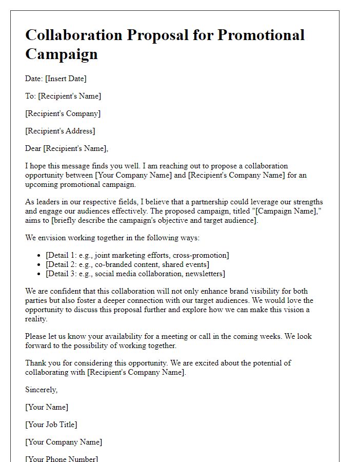 Letter template of promotional campaign collaboration proposal