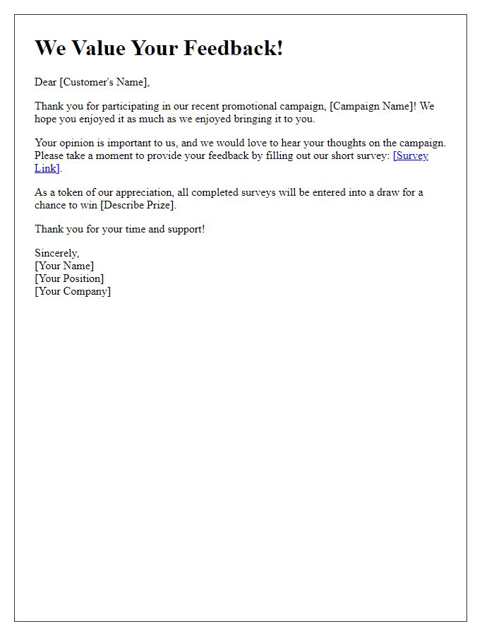 Letter template of promotional campaign feedback request