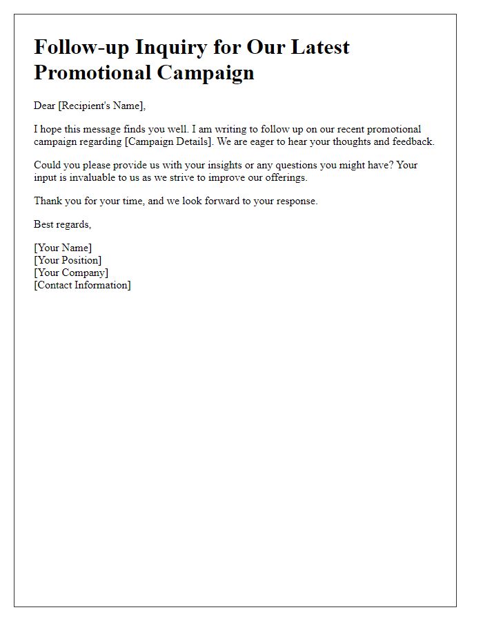 Letter template of promotional campaign follow-up inquiry