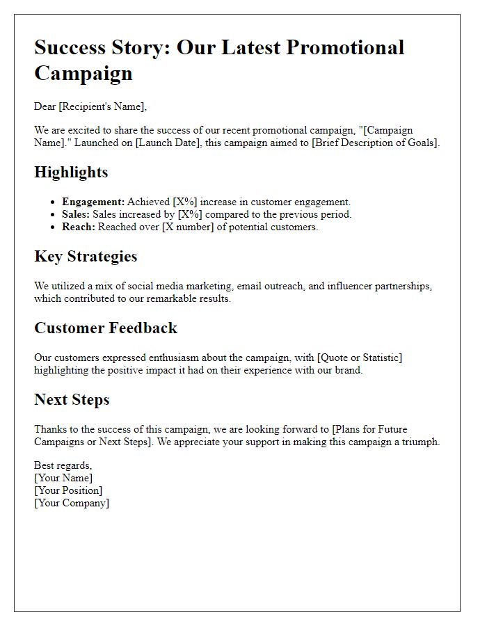 Letter template of promotional campaign success story sharing