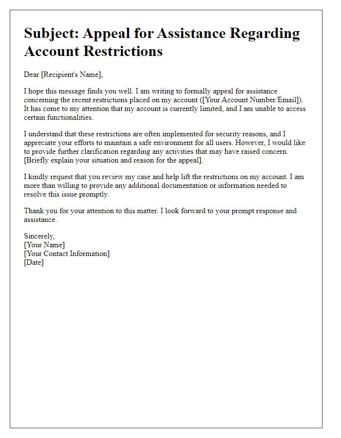 Letter template of appeal for help with account restrictions