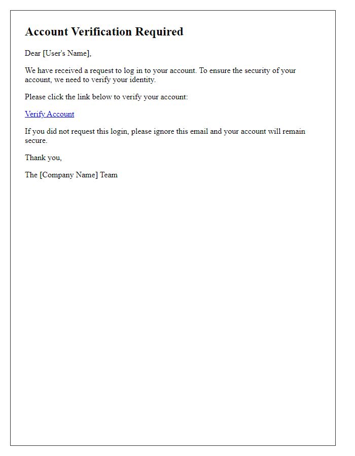 Letter template of verification needed for account log-in