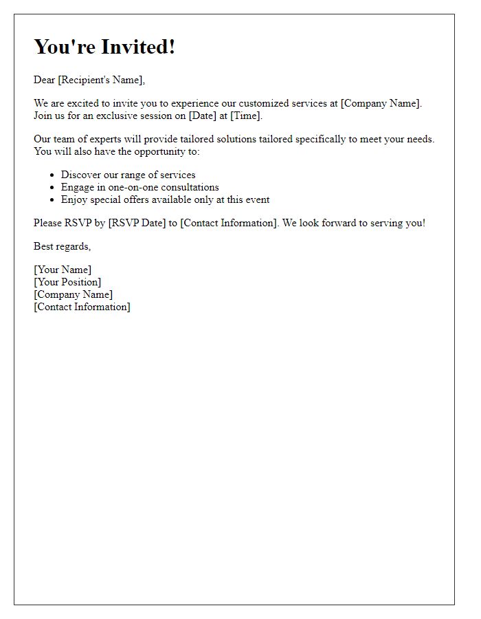 Letter template of customized service invitation