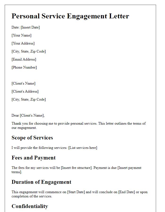 Letter template of personal service engagement