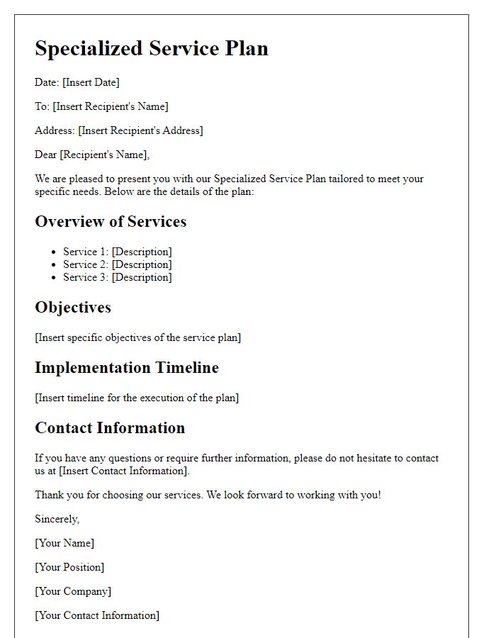 Letter template of specialized service plan