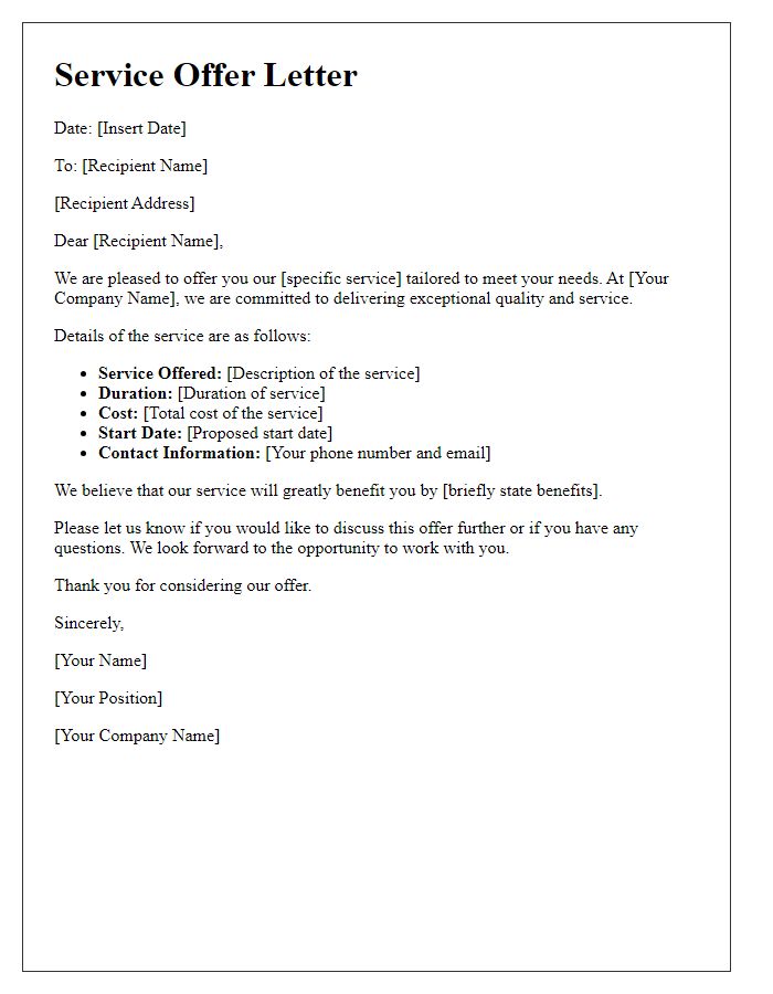 Letter template of specific service offer