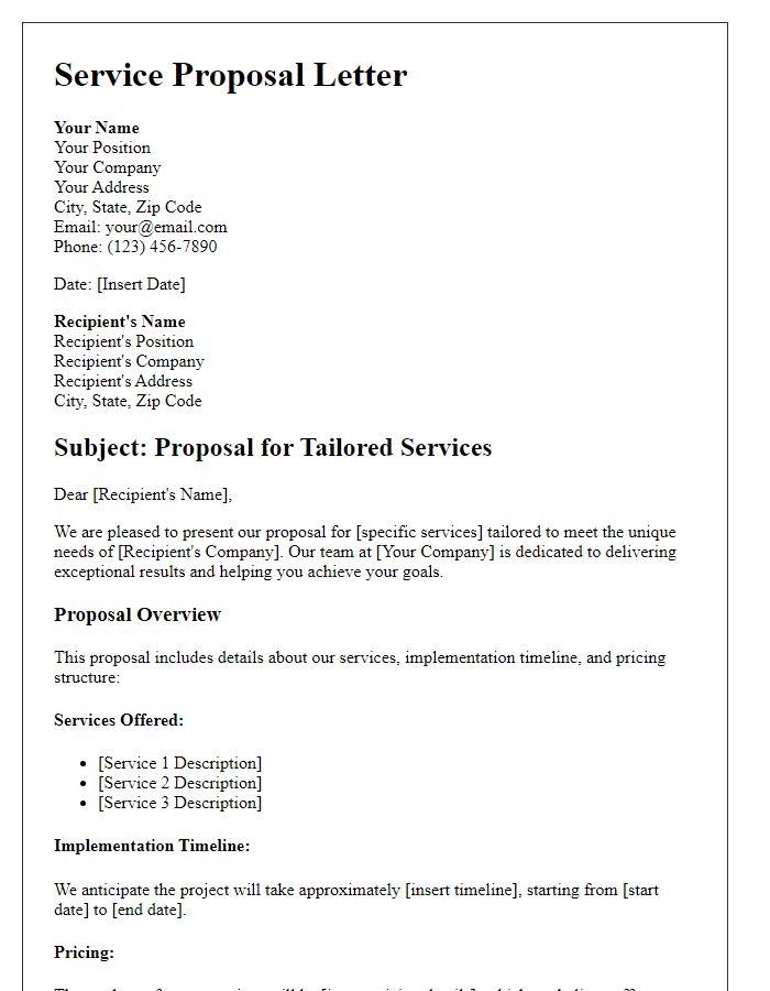 Letter template of tailored service proposal