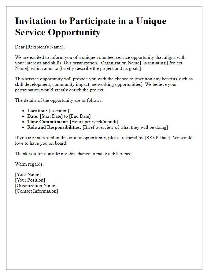 Letter template of unique service opportunity