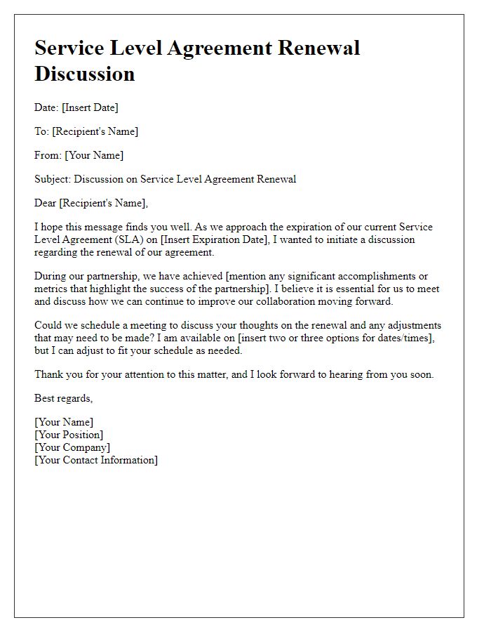 Letter template of Service Level Agreement Renewal Discussion