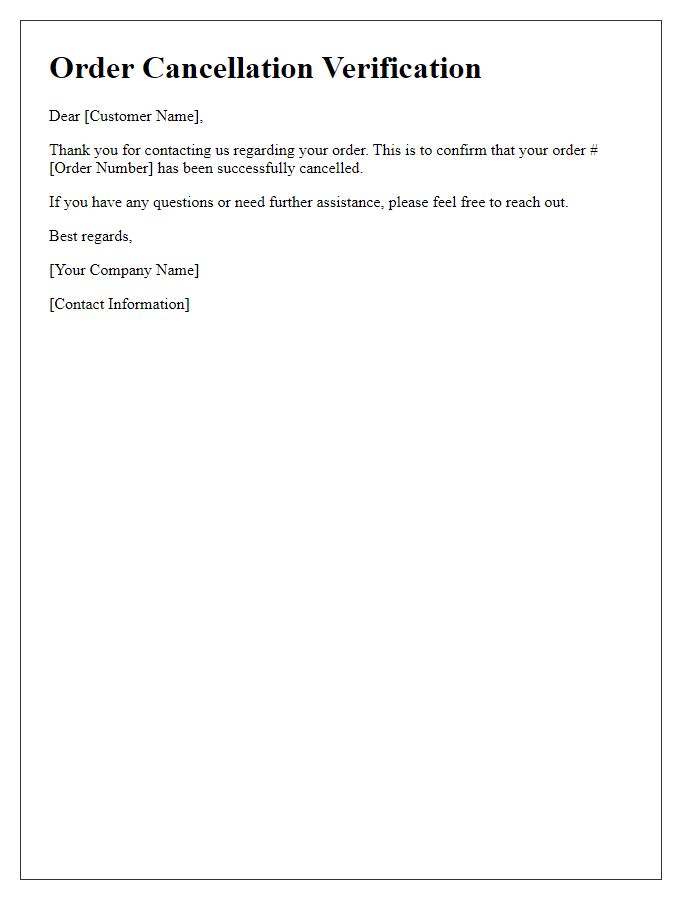 Letter template of order cancellation verification