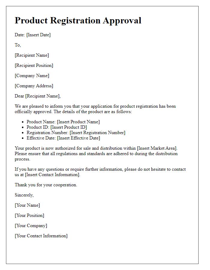 Letter template of Product Registration Approval