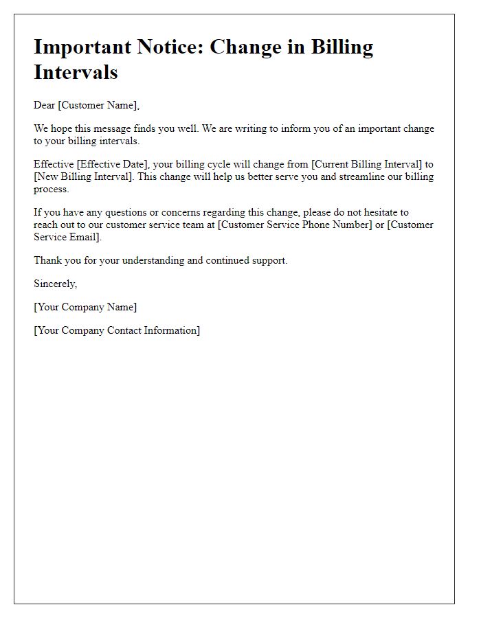 Letter template of alert for changes in billing intervals