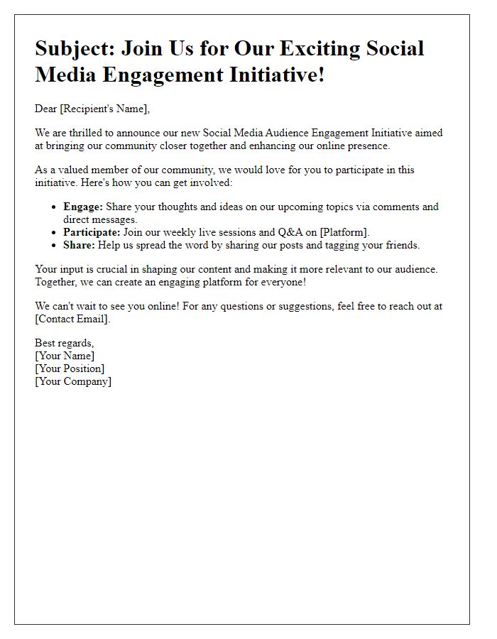 Letter template of social media audience engagement initiative