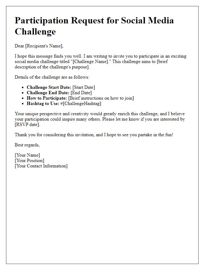 Letter template of social media challenge participation request