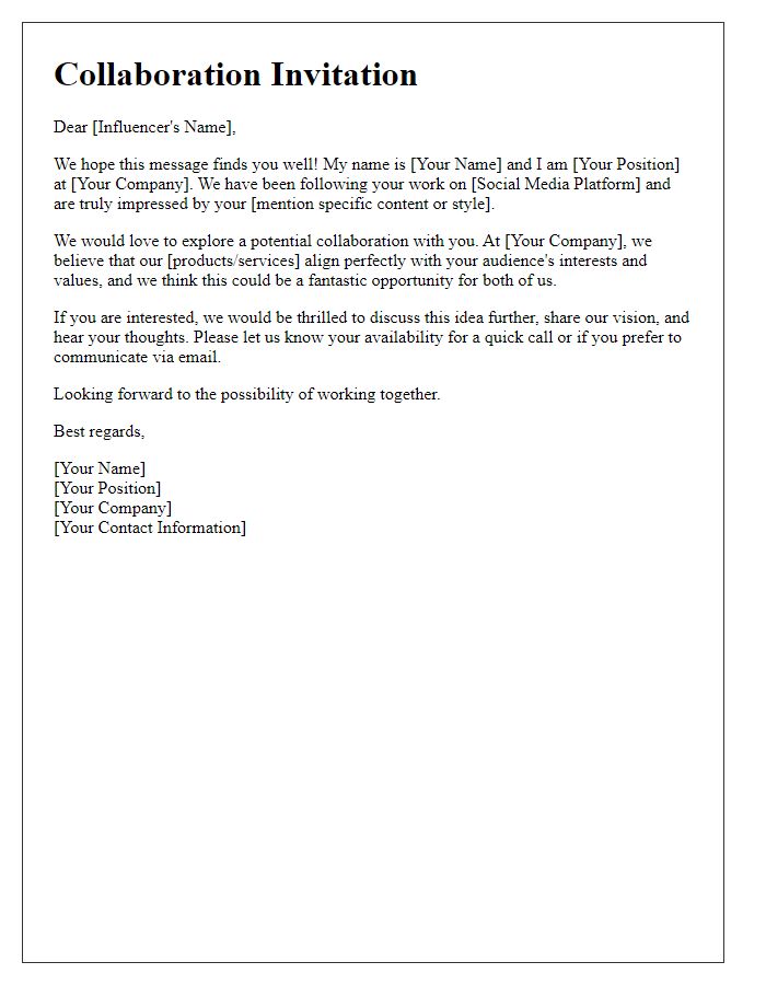 Letter template of social media collaboration invitation