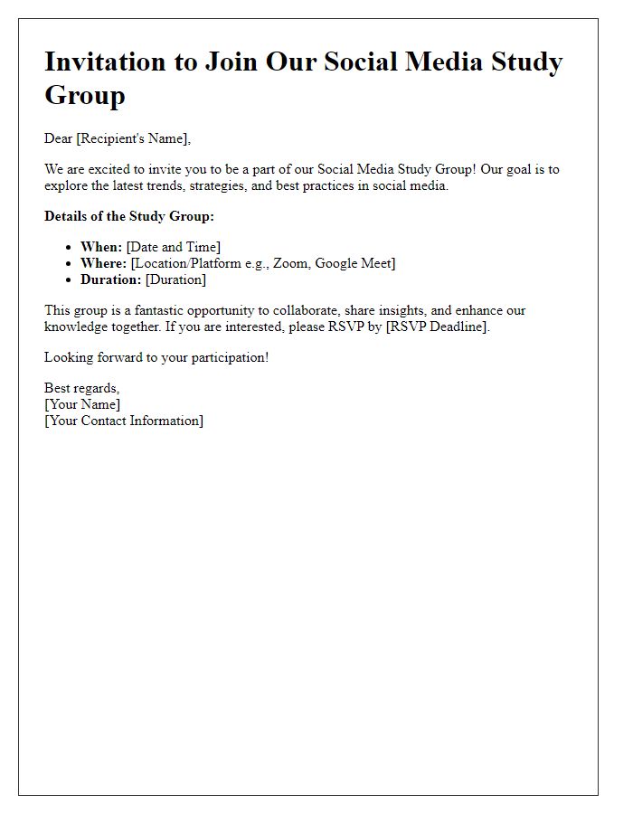 Letter template of social media study group invitation