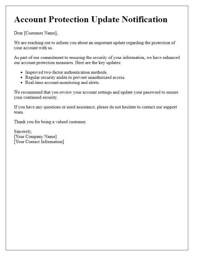 Letter template of Account Protection Update Notification